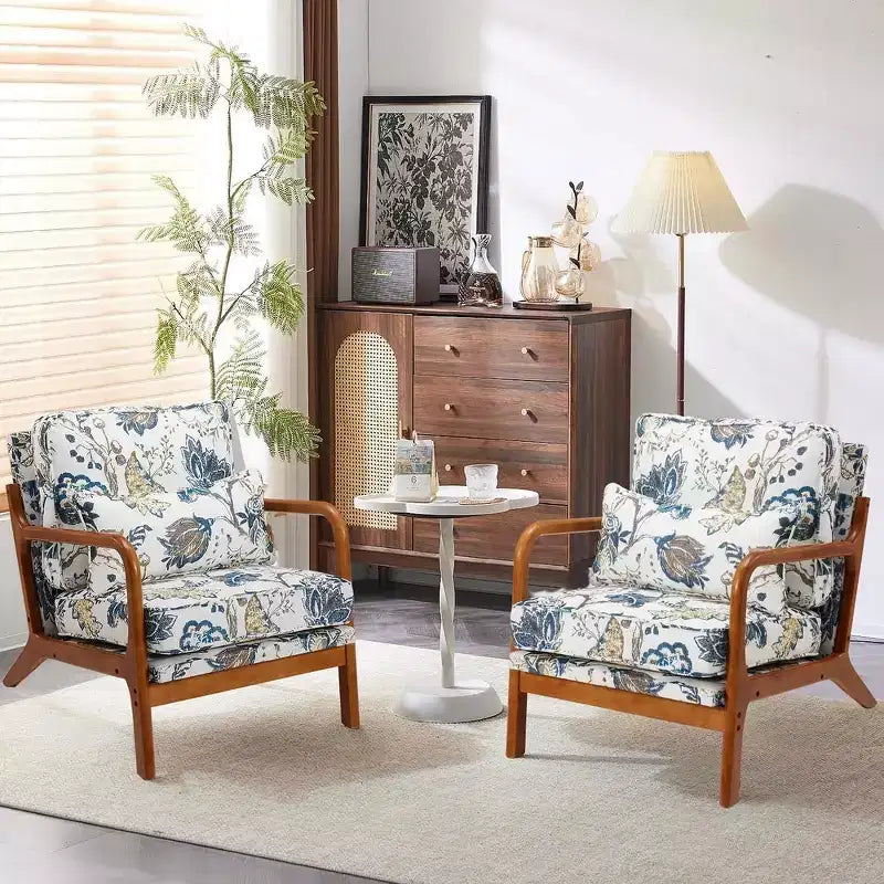 Fauteuil d'appoint en bois massif du milieu du siècle avec coussin de soutien lombaire