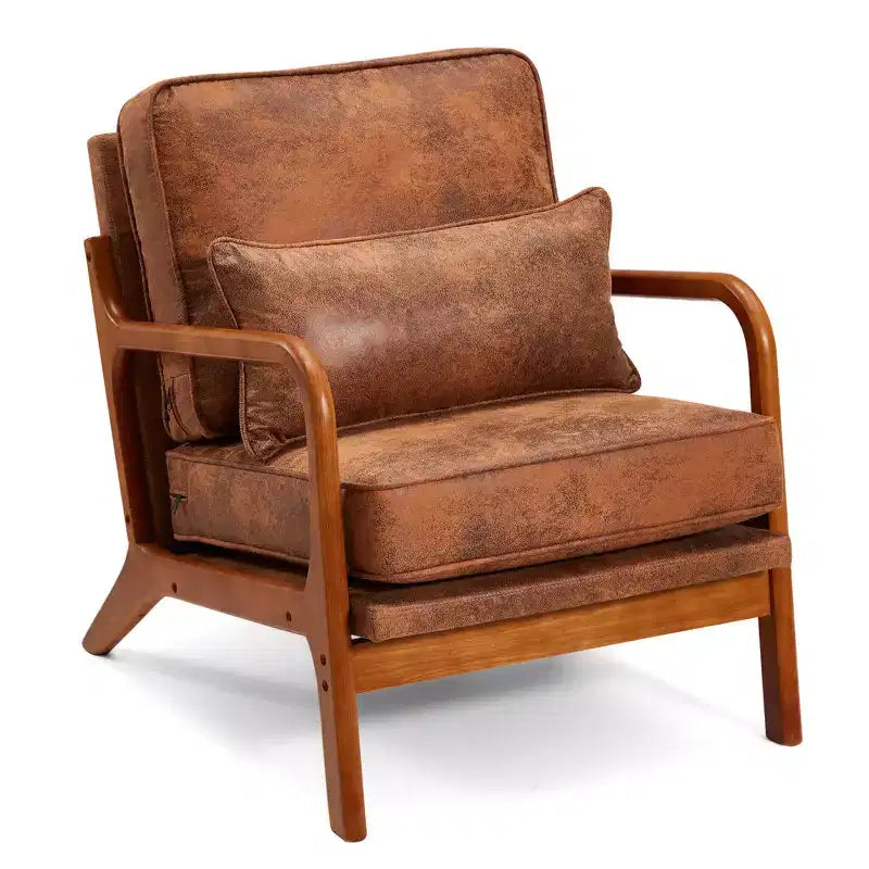 Fauteuil d'appoint en bois massif du milieu du siècle avec coussin de soutien lombaire
