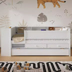 Lit de repos multifonctionnel double avec tiroirs et lit gigogne, rangement de tête de lit, table et station de chargement USB