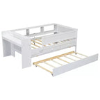Lit de repos multifonctionnel double avec tiroirs et lit gigogne, rangement de tête de lit, table et station de chargement USB