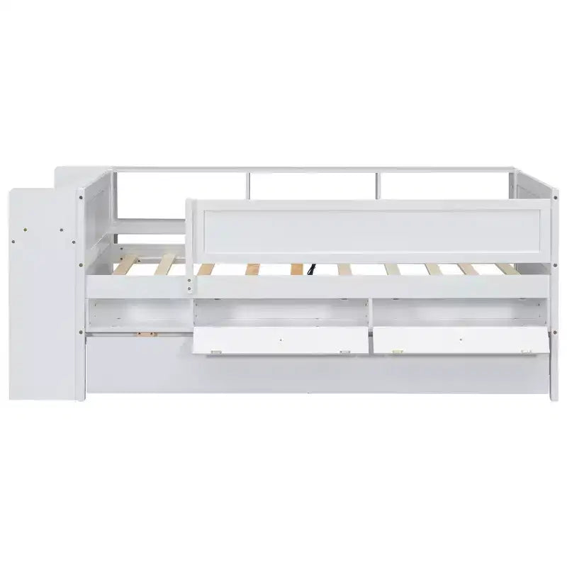 Lit de repos multifonctionnel double avec tiroirs et lit gigogne, rangement de tête de lit, table et station de chargement USB