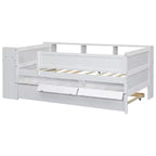 Lit de repos multifonctionnel double avec tiroirs et lit gigogne, rangement de tête de lit, table et station de chargement USB