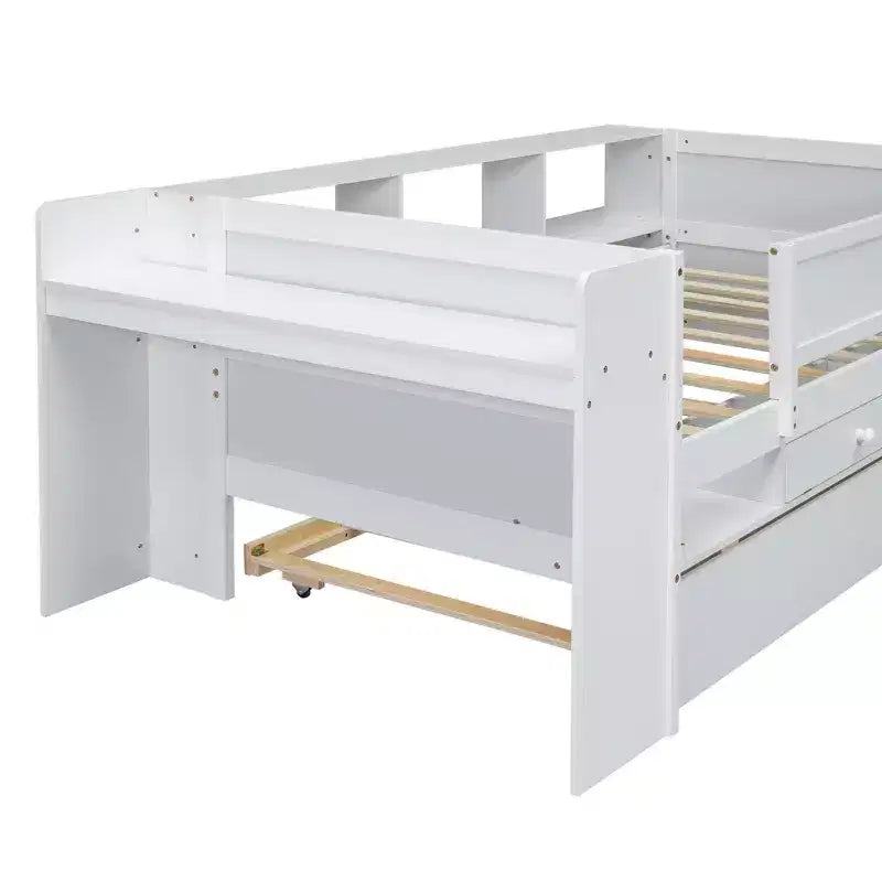 Lit de repos multifonctionnel double avec tiroirs et lit gigogne, rangement de tête de lit, table et station de chargement USB