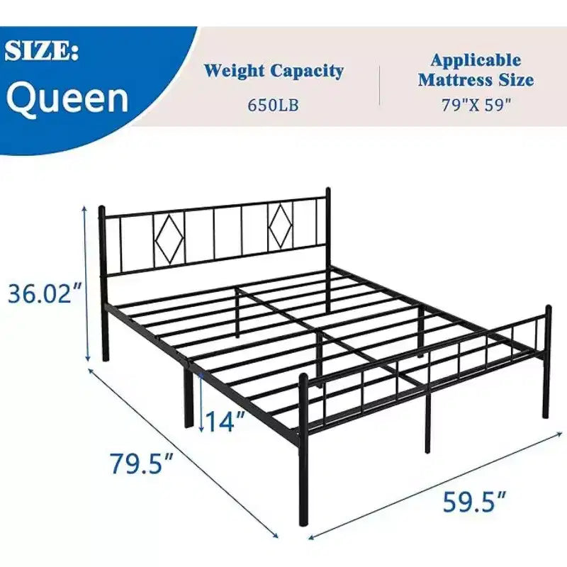 Grande taille, 35,56 cm de hauteur, base de cadre de lit en métal classique, espace de rangement sous le lit/pas besoin de sommier tapissier