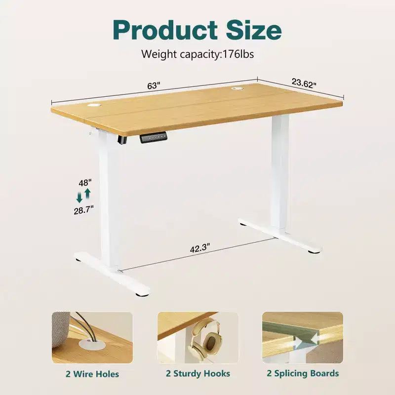 Bureau ergonomique réglable en hauteur avec support en T en métal Postes de travail informatiques modernes