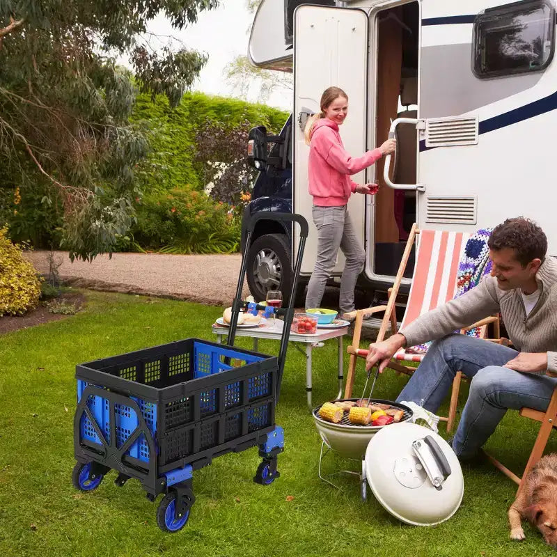 Diable Chariot Pliable 2 en 1 – Capacité de 150 kg, Panier et 4 Roues