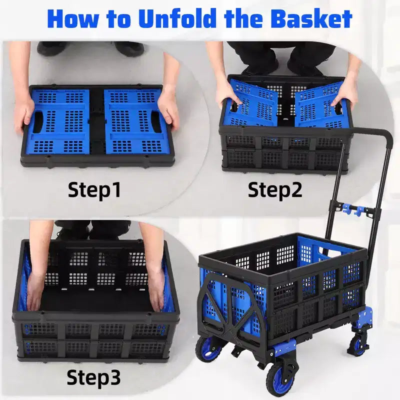 Diable Chariot Pliable 2 en 1 – Capacité de 150 kg, Panier et 4 Roues