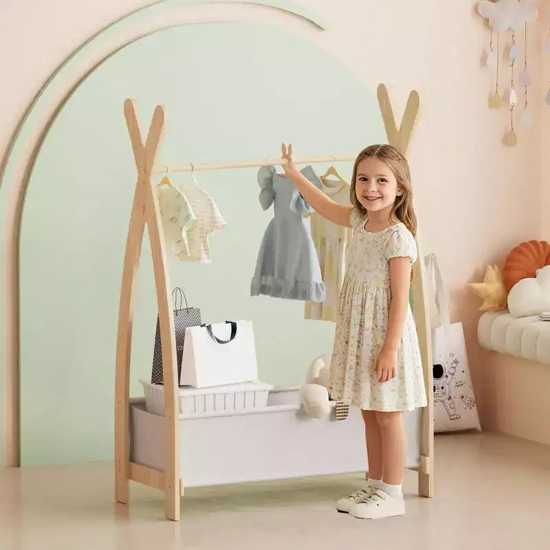 Porte-vêtements pour bébés et petites filles – Penderie de rangement avec tringle à vêtements
