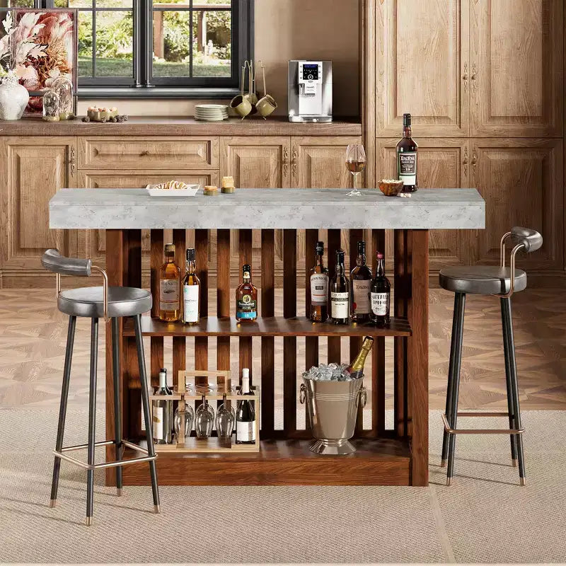 Table de bar comptoir moderne de 63 po avec étagères de rangement à 2 niveaux - Table de salle à manger robuste pour restaurant, bistrot ou salon - 4-8 places assises