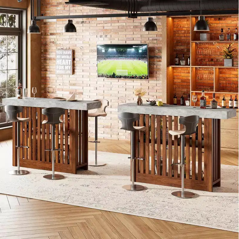 Table de bar comptoir moderne de 63 po avec étagères de rangement à 2 niveaux - Table de salle à manger robuste pour restaurant, bistrot ou salon - 4-8 places assises