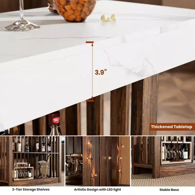 Table de bar comptoir moderne de 63 po avec étagères de rangement à 2 niveaux - Table de salle à manger robuste pour restaurant, bistrot ou salon - 4-8 places assises