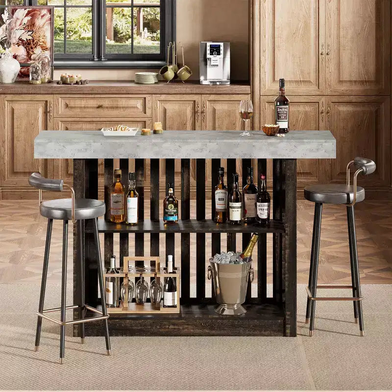 Table de bar comptoir moderne de 63 po avec étagères de rangement à 2 niveaux - Table de salle à manger robuste pour restaurant, bistrot ou salon - 4-8 places assises