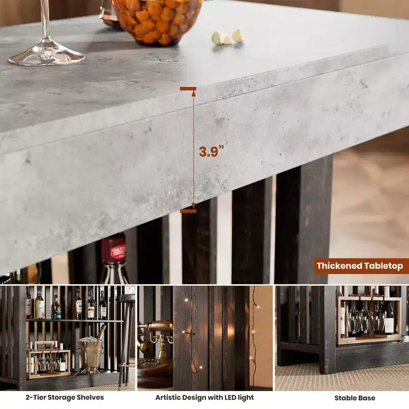 Table de bar comptoir moderne de 63 po avec étagères de rangement à 2 niveaux - Table de salle à manger robuste pour restaurant, bistrot ou salon - 4-8 places assises