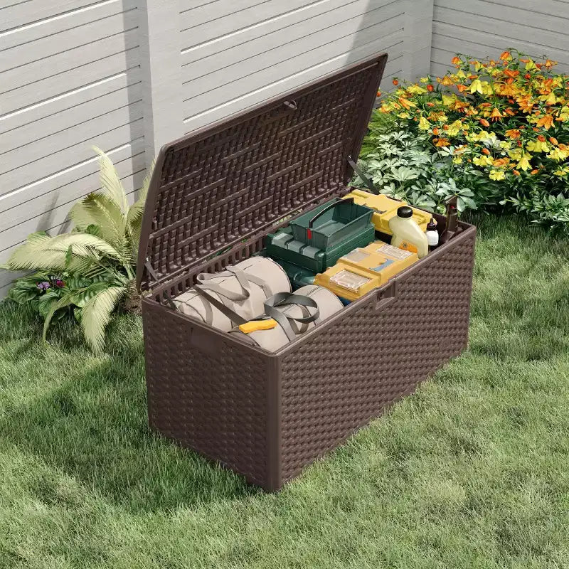 Coffre de rangement de jardin en résine verrouillable de 276 litres résistant à l'eau