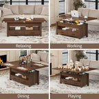 Table basse élévatrice 40 po avec tiroirs et compartiment caché – Se transforme en table à manger