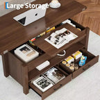 Table basse élévatrice 40 po avec tiroirs et compartiment caché – Se transforme en table à manger