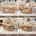 Table basse élévatrice 40 po avec tiroirs et compartiment caché – Se transforme en table à manger