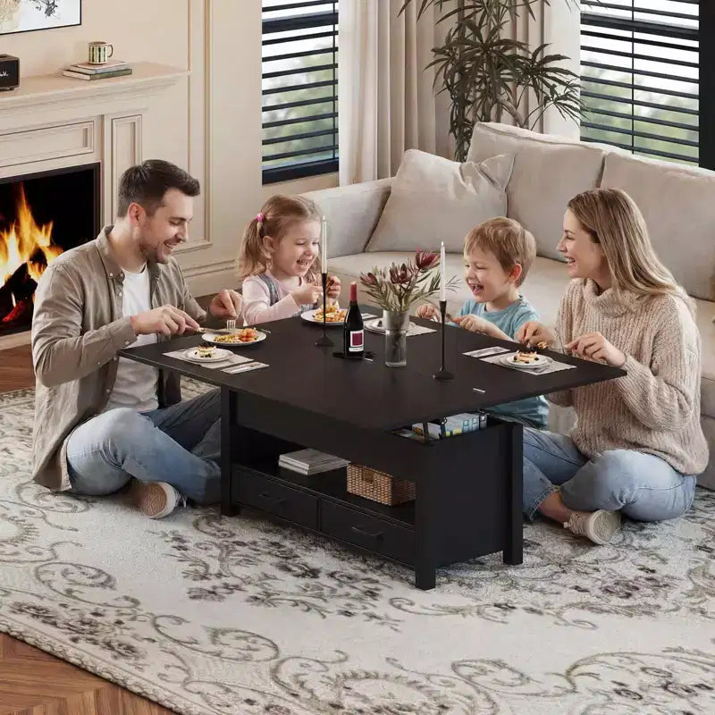 Table basse élévatrice 40 po avec tiroirs et compartiment caché – Se transforme en table à manger