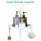 Étagère d'angle de salle de bain, étagère réglable à quatre niveaux, étagère de douche antirouille, support de baignoire autoportant, avec tringle télescopique