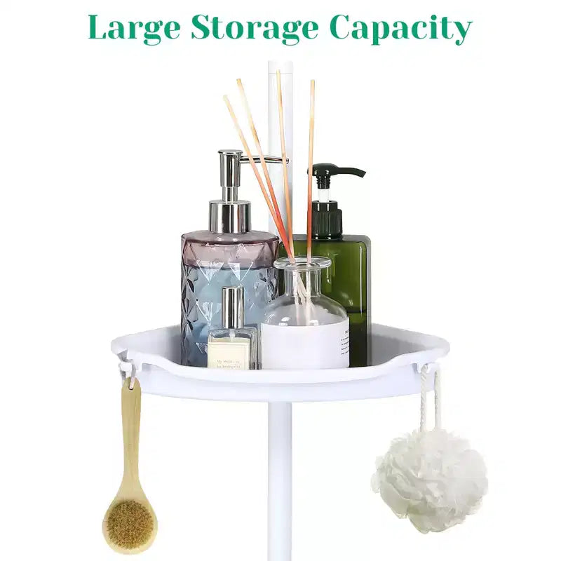 Étagère d'angle de salle de bain, étagère réglable à quatre niveaux, étagère de douche antirouille, support de baignoire autoportant, avec tringle télescopique