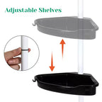 Étagère d'angle de salle de bain, étagère réglable à quatre niveaux, étagère de douche antirouille, support de baignoire autoportant, avec tringle télescopique