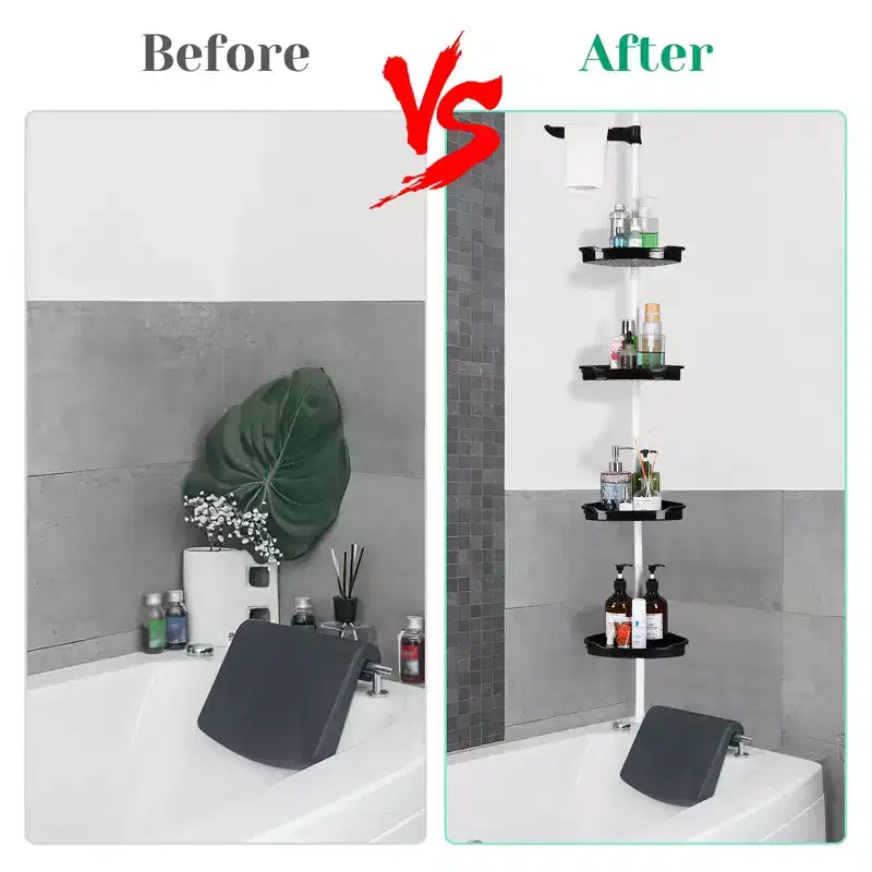 Étagère d'angle de salle de bain, étagère réglable à quatre niveaux, étagère de douche antirouille, support de baignoire autoportant, avec tringle télescopique