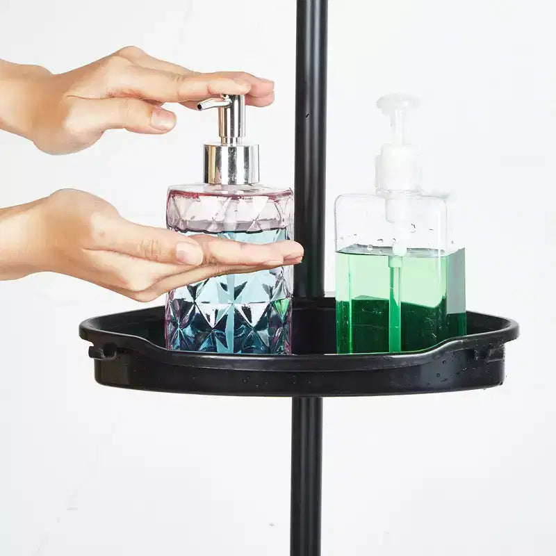 Étagère d'angle de salle de bain, étagère réglable à quatre niveaux, étagère de douche antirouille, support de baignoire autoportant, avec tringle télescopique