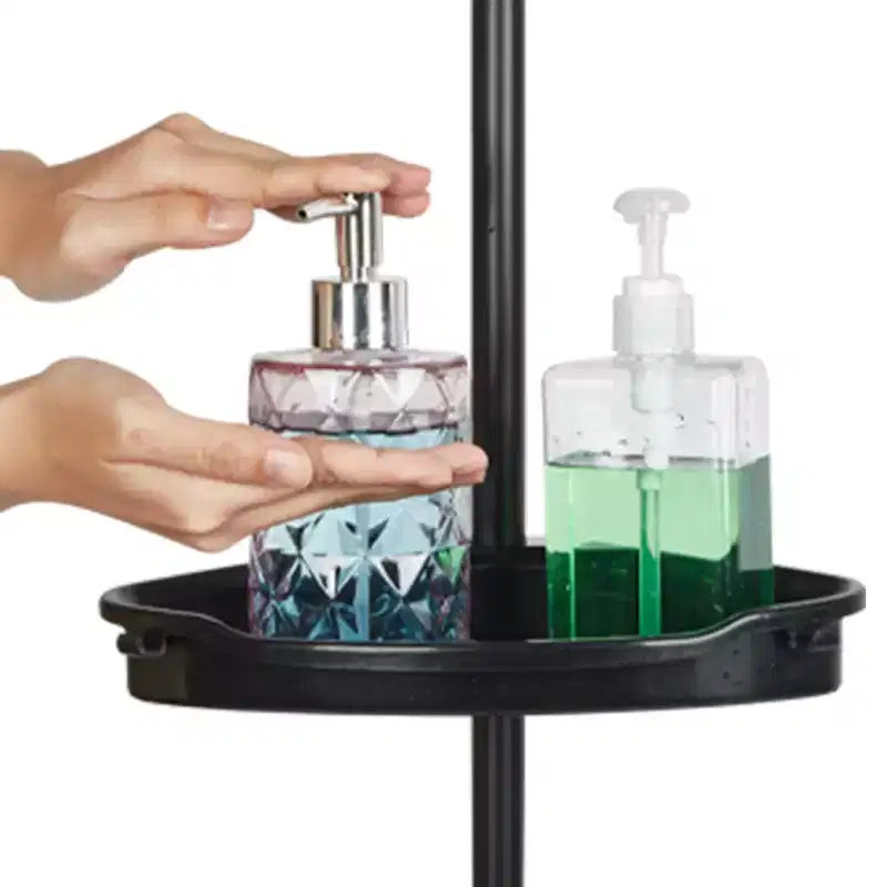 Étagère d'angle de salle de bain, étagère réglable à quatre niveaux, étagère de douche antirouille, support de baignoire autoportant, avec tringle télescopique