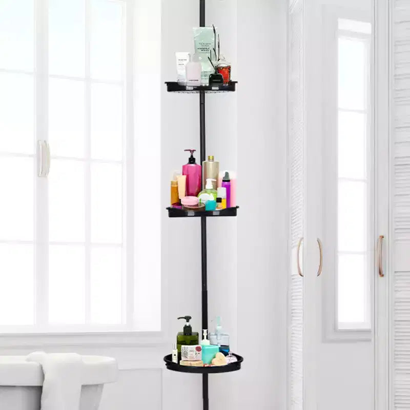 Étagère d'angle de salle de bain, étagère réglable à quatre niveaux, étagère de douche antirouille, support de baignoire autoportant, avec tringle télescopique