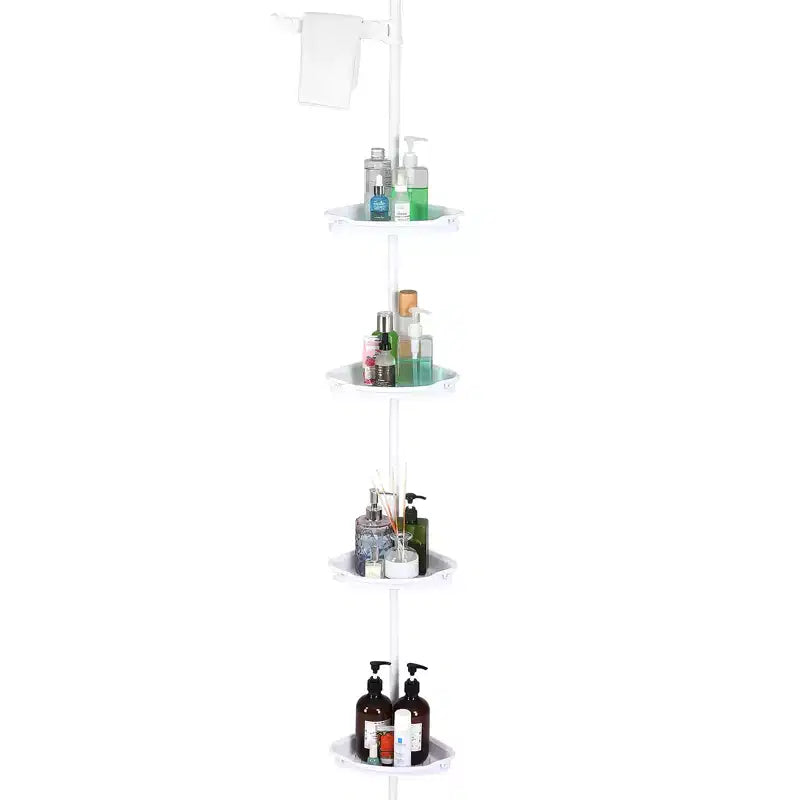 Étagère d'angle de salle de bain, étagère réglable à quatre niveaux, étagère de douche antirouille, support de baignoire autoportant, avec tringle télescopique