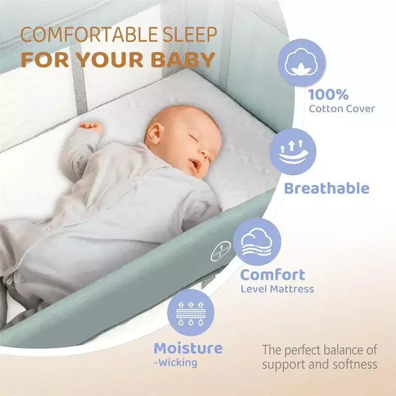Lit de chevet 3 en 1 pour bébé avec matelas et drap – Vert