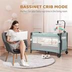 Lit de chevet 3 en 1 pour bébé avec matelas et drap – Vert