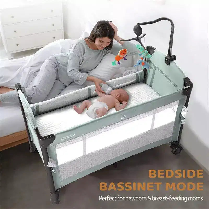 Lit de chevet 3 en 1 pour bébé avec matelas et drap – Vert