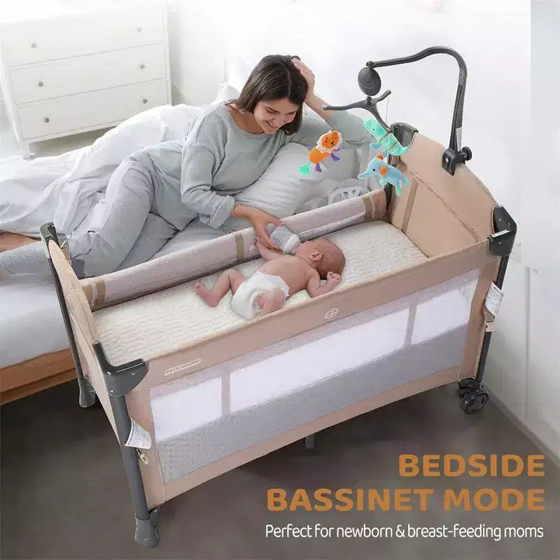 Berceau cododo 3-en-1 avec matelas et drap – Beige