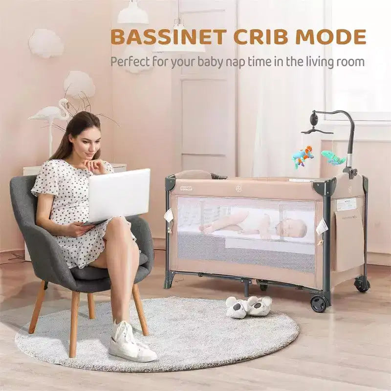 Berceau cododo 3-en-1 avec matelas et drap – Beige