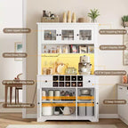 Grand garde-manger de 175 cm avec lumières LED et station de recharge, grand meuble de rangement de cuisine, buffet de cuisine, meuble bar à café avec porte-bouteilles