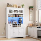 Grand garde-manger de 175 cm avec lumières LED et station de recharge, grand meuble de rangement de cuisine, buffet de cuisine, meuble bar à café avec porte-bouteilles
