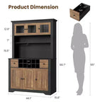 Grand garde-manger de 175 cm avec lumières LED et station de recharge, grand meuble de rangement de cuisine, buffet de cuisine, meuble bar à café avec porte-bouteilles