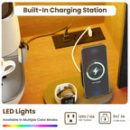 Grand garde-manger de 175 cm avec lumières LED et station de recharge, grand meuble de rangement de cuisine, buffet de cuisine, meuble bar à café avec porte-bouteilles