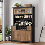 Grand garde-manger de 175 cm avec lumières LED et station de recharge, grand meuble de rangement de cuisine, buffet de cuisine, meuble bar à café avec porte-bouteilles