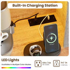 Grand garde-manger de 175 cm avec lumières LED et station de recharge, grand meuble de rangement de cuisine, buffet de cuisine, meuble bar à café avec porte-bouteilles