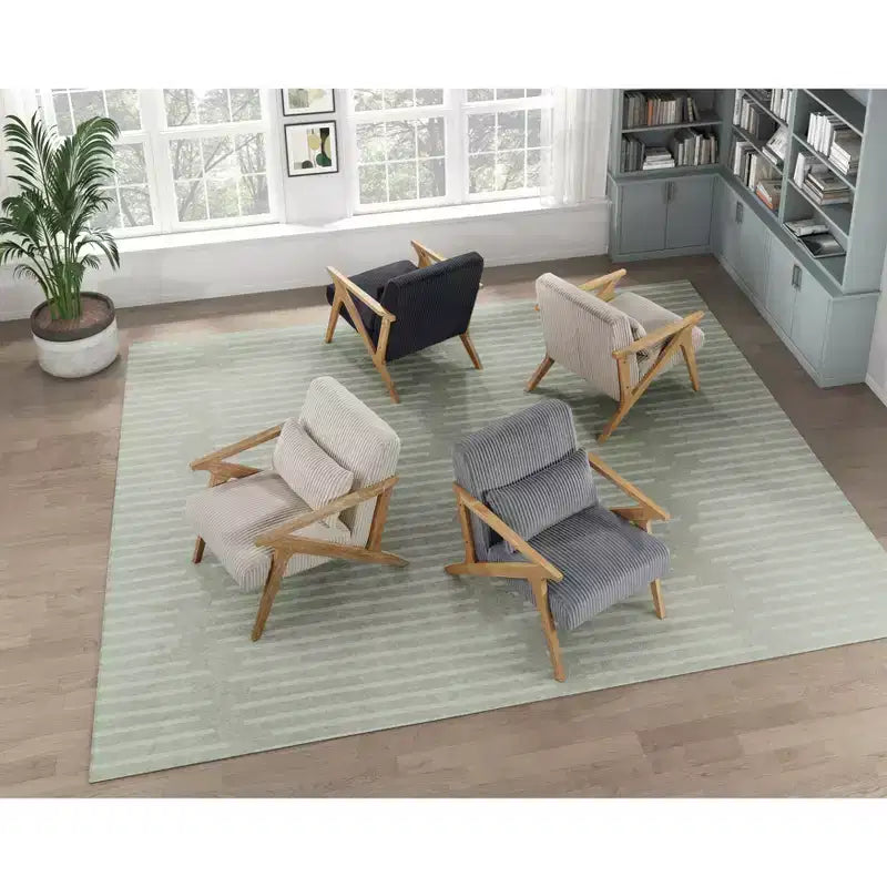 Fauteuil d'appoint moderne en velours côtelé avec coussin et cadre en hévéa