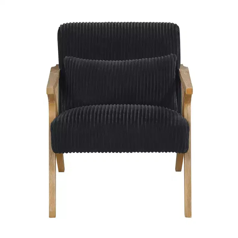 Fauteuil d'appoint moderne en velours côtelé avec coussin et cadre en hévéa