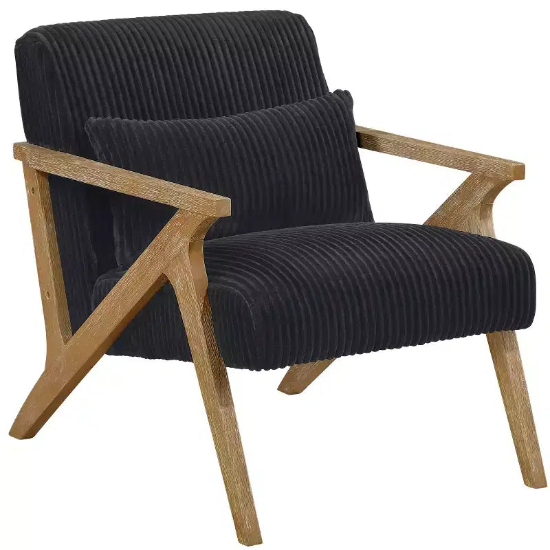 Fauteuil d'appoint moderne en velours côtelé avec coussin et cadre en hévéa