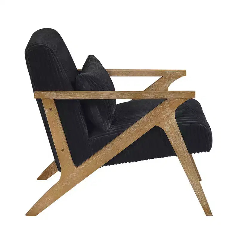 Fauteuil d'appoint moderne en velours côtelé avec coussin et cadre en hévéa