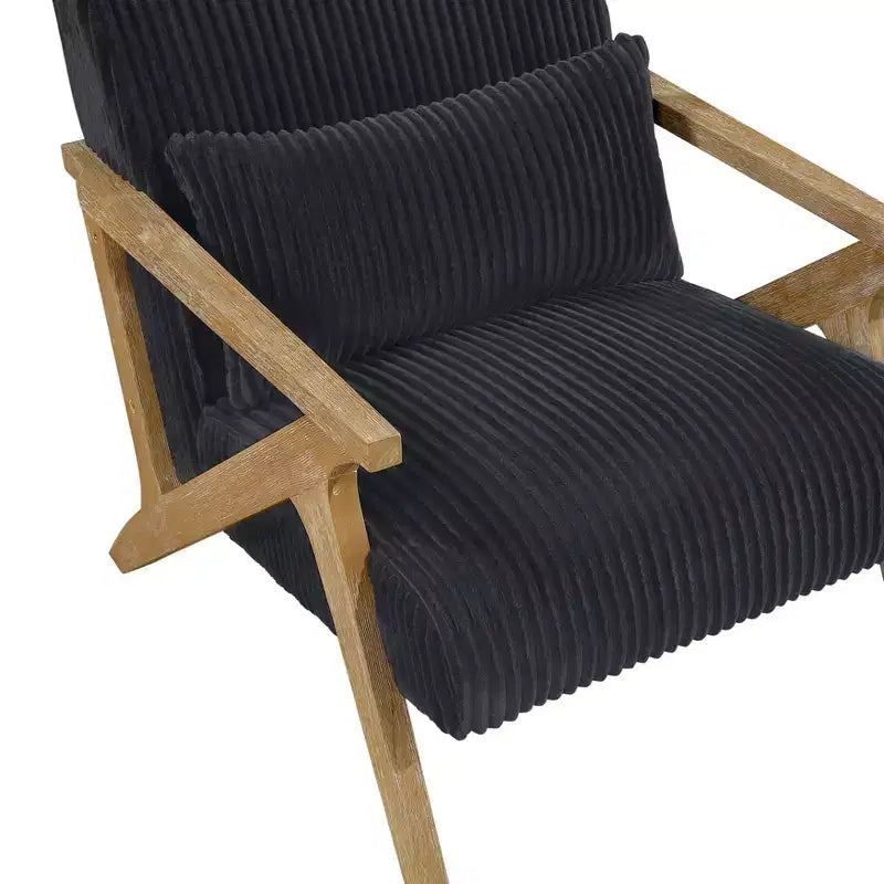 Fauteuil d'appoint moderne en velours côtelé avec coussin et cadre en hévéa