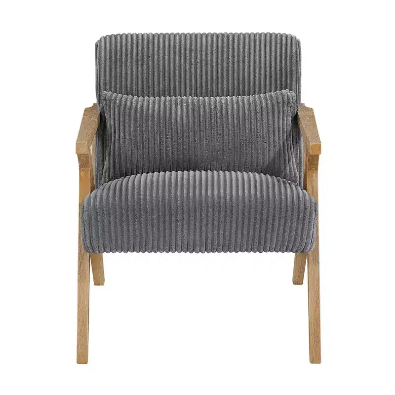 Fauteuil d'appoint moderne en velours côtelé avec coussin et cadre en hévéa