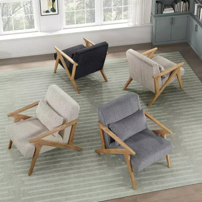 Fauteuil d'appoint moderne en velours côtelé avec coussin et cadre en hévéa