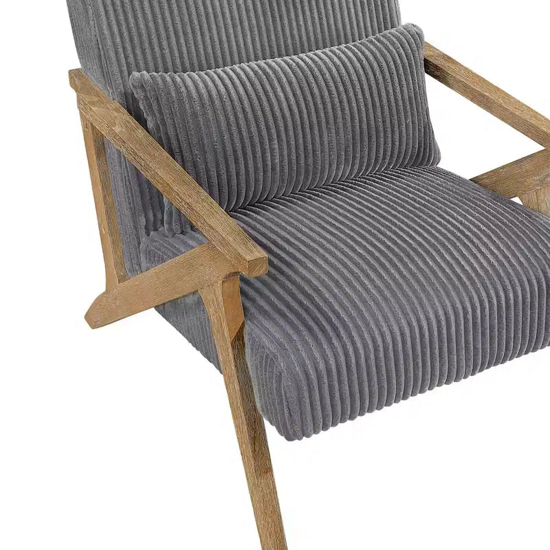 Fauteuil d'appoint moderne en velours côtelé avec coussin et cadre en hévéa