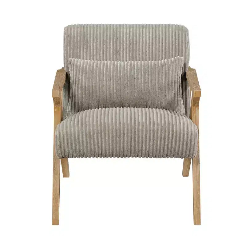 Fauteuil d'appoint moderne en velours côtelé avec coussin et cadre en hévéa